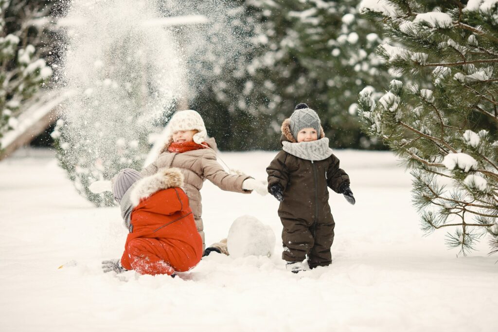 Cute little childrens in a winter park